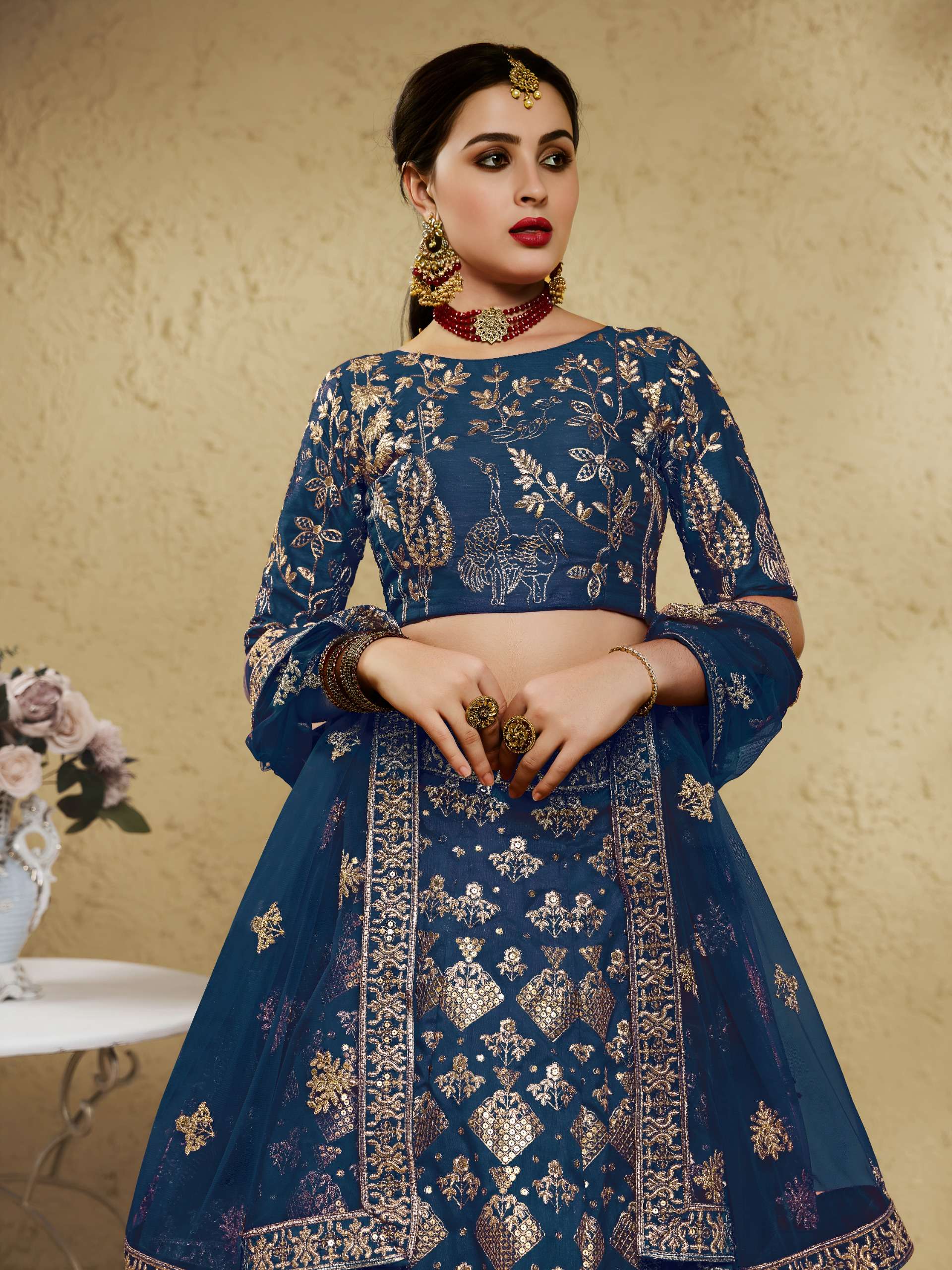 Royal Teal Blue colour with beautiful Art Silk Heritage fabric and Embroidered Lehenga choli reseller in surat 7055 Blue